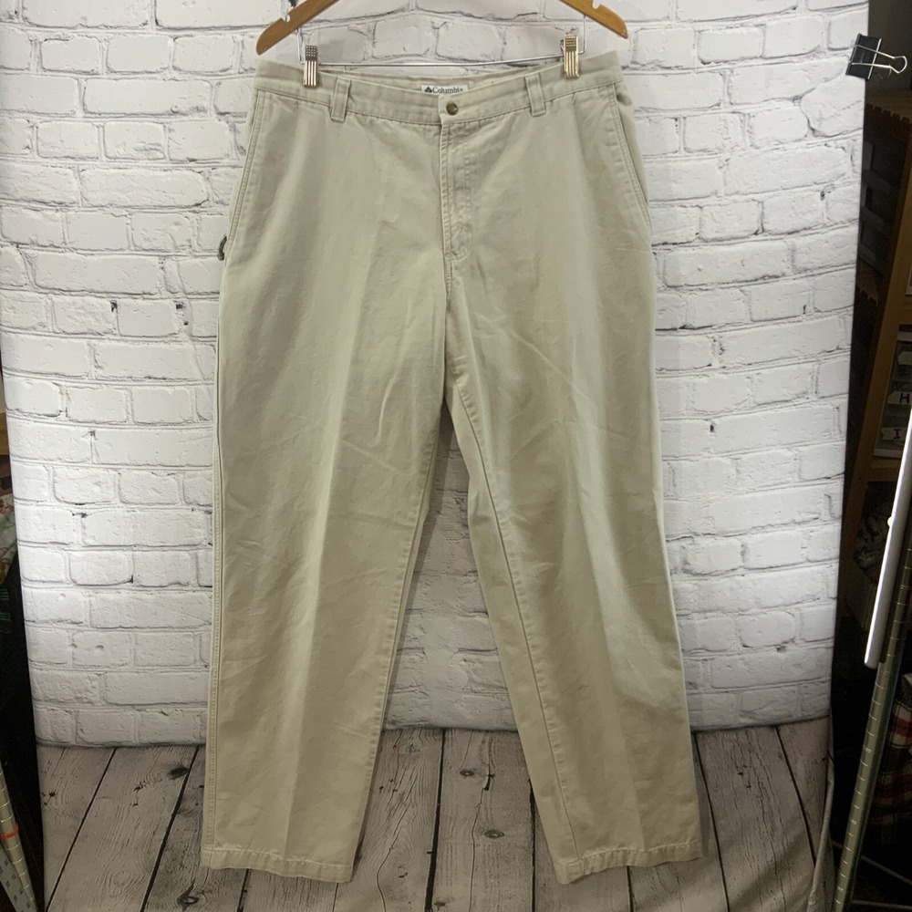 Columbia Pleated Pants Mens Sz 36 Khaki Beige‎ Dress Slacks